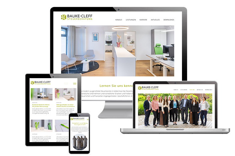 Screenshots der Website von Steuerkanzlei Bauke Cleff