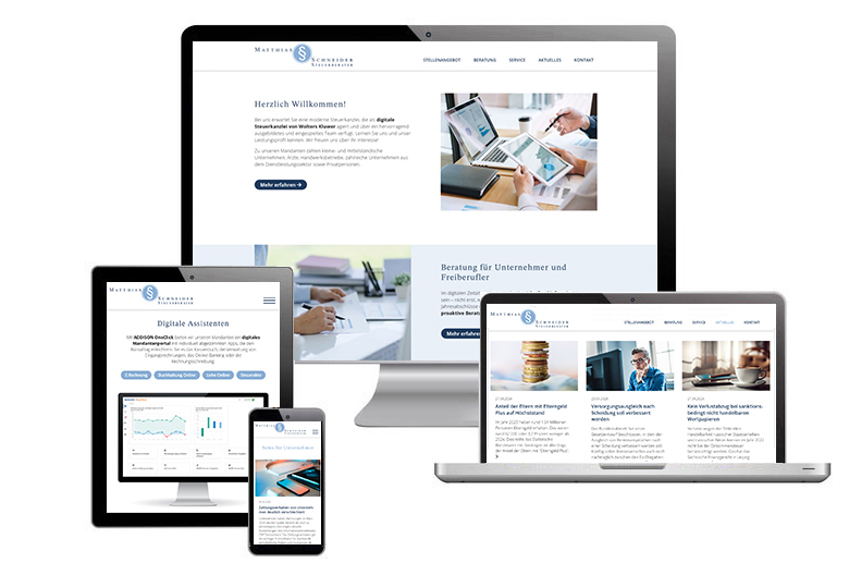 Screenshots der Website von Steuerberater Matthias Schneider